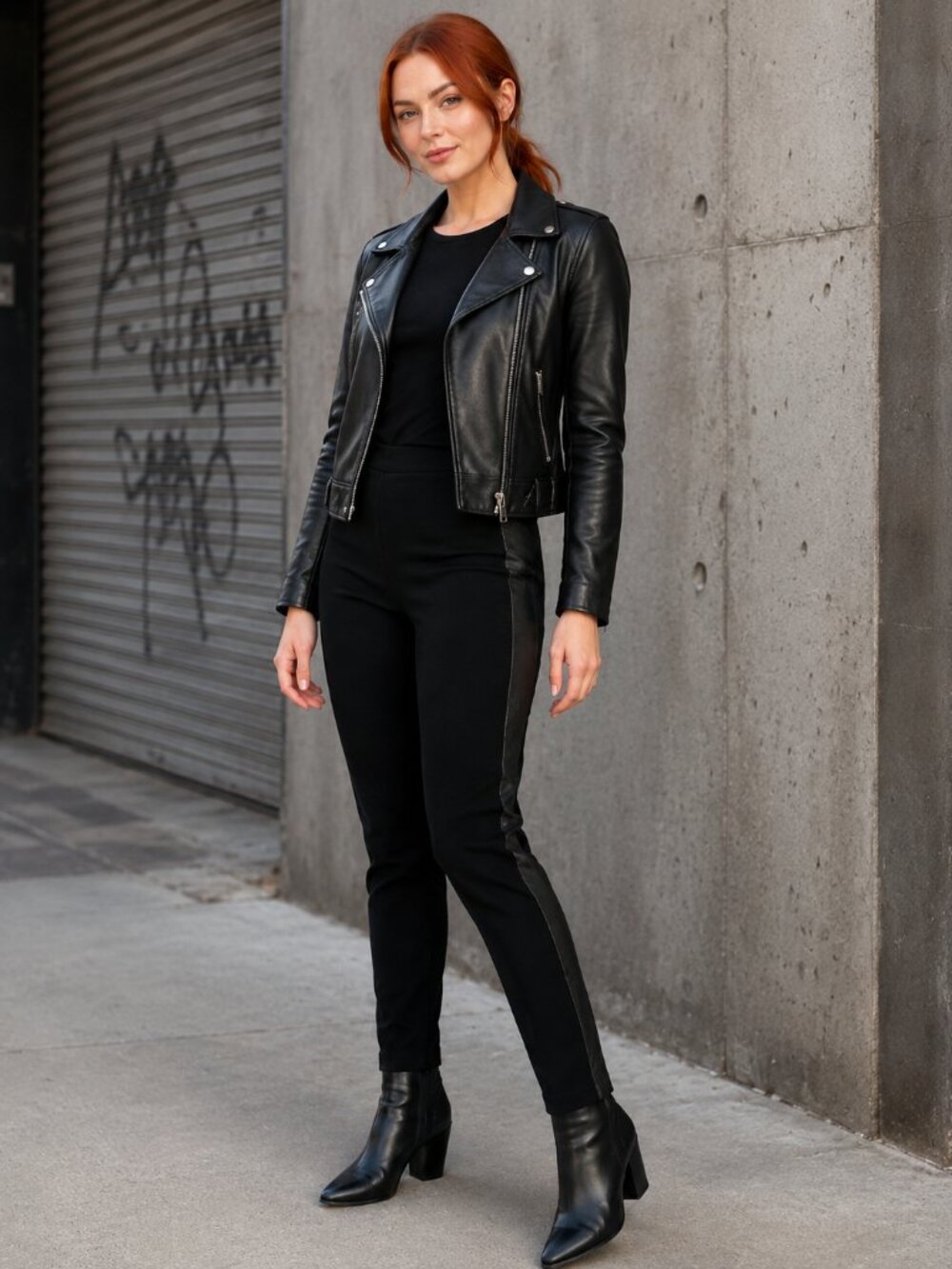 Arlen Ness Side Zip Black Motorcycle Pants Leather / Spandex Women's Small